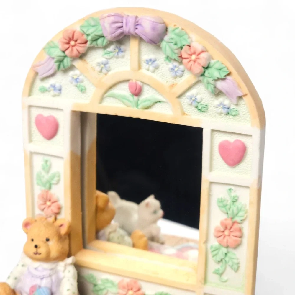 Vintage Resin Music Box Vanity Mirror Teddy Bear Cat Quilt Decor Nursery 7